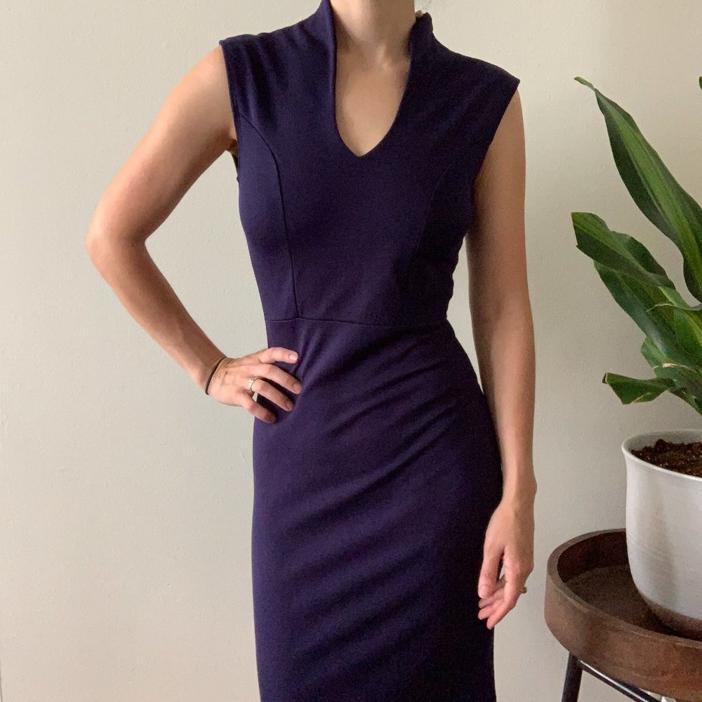 Navy Collared Midi Dress